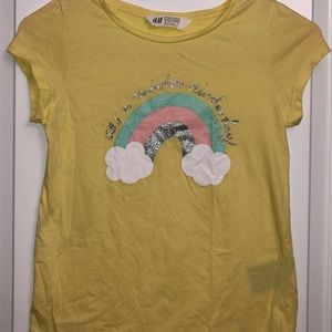 yellow shirt with rainbow